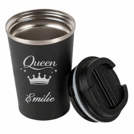 Mug thermos noir gravé