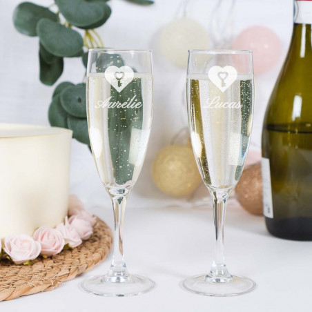 Flûtes à champagne duo cœur personnalisable