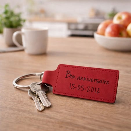 Porte clé cuir rectangle rouge