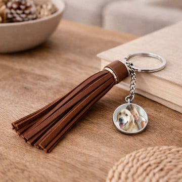 Porte clé long plumeau brun