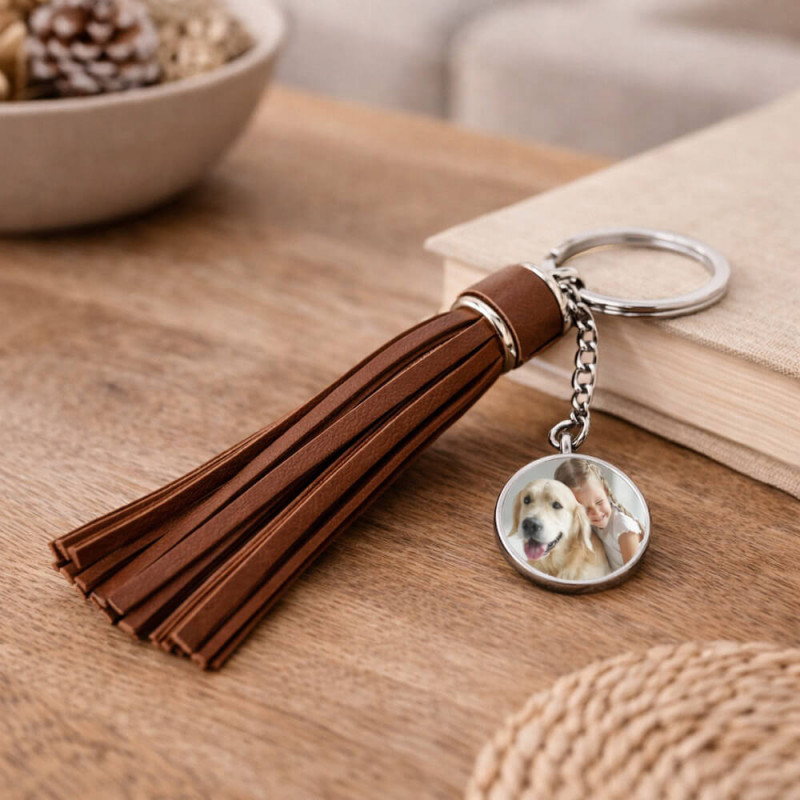 Porte clé long plumeau brun