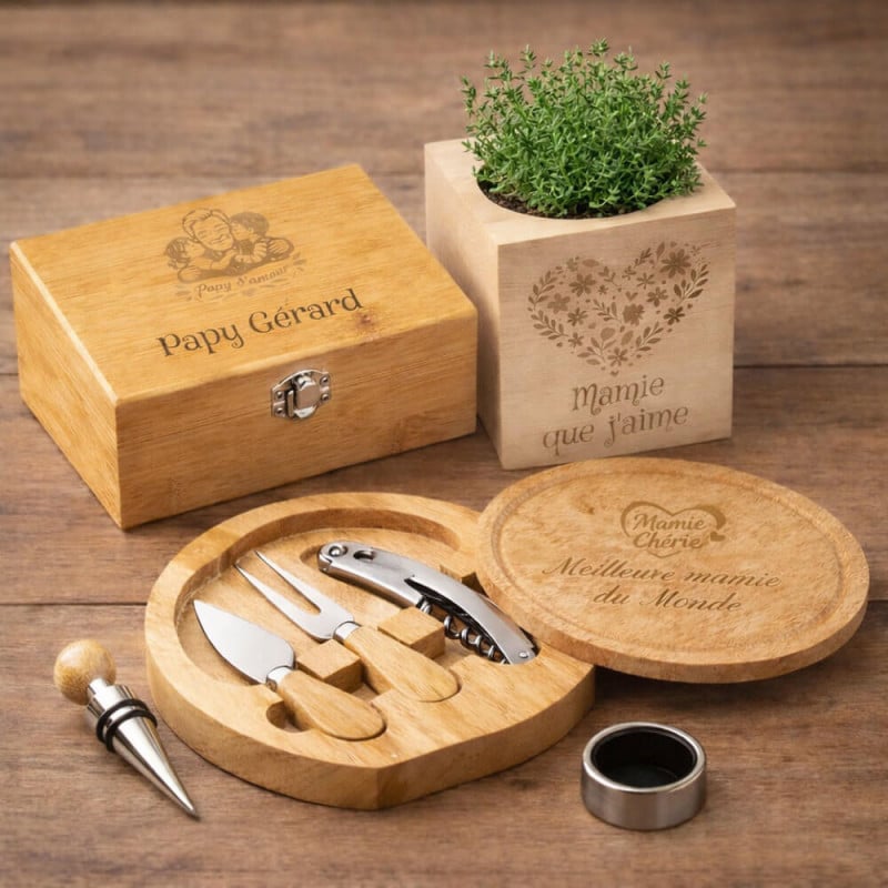 Cadeau papy mamie en bois personnalisé