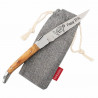 Couteau olivier gravé et pochette en tissu
