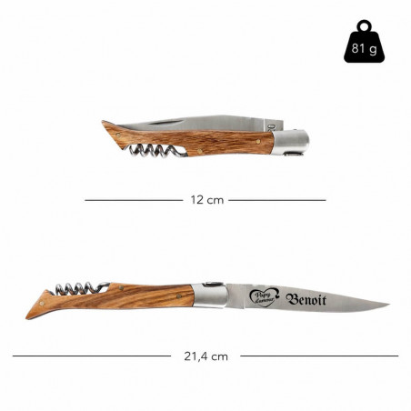 Couteau frêne gravé papy