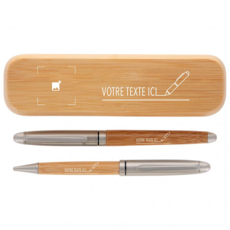 Coffret 2 stylos bois communion personnalisé avec texte