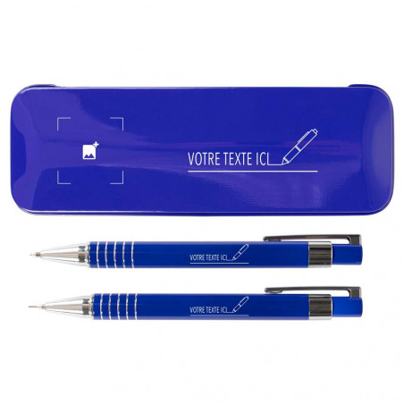 Stylo et porte-mine communion bleu à graver