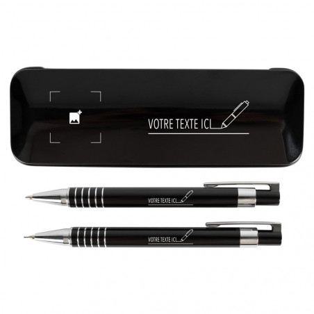 Stylo bille et porte mine noir avec gravure texte communion