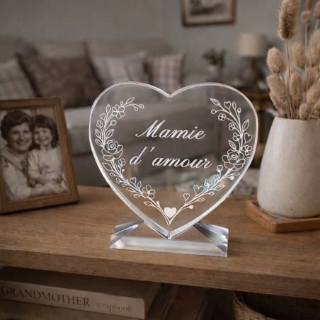 Coeur en verre mamie gravé