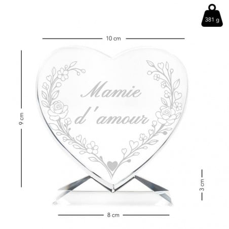 Coeur en verre rose et coeur personnalisé