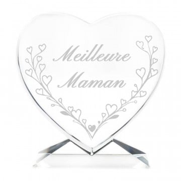 Coeur en verre maman personnalisé | cadeau gravé avec message
