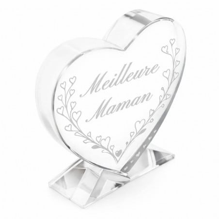 Coeur en verre fête des mamans gravé