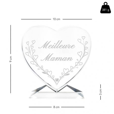 Dimensions coeur en verre maman personnalisé