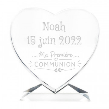 Coeur en verre communion personnalisé | Gravure texte et design au choix