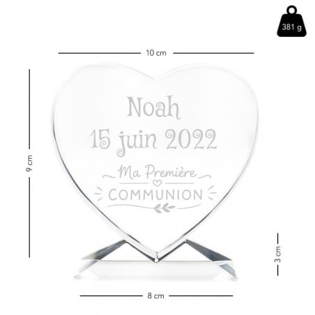 Dimensions coeur en verre communion gravé