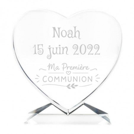Coeur en verre communion personnalisé