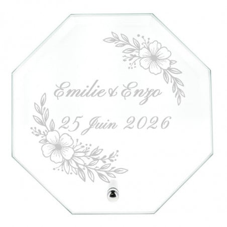 cadeau de mariage cadre verre fleurs gravé