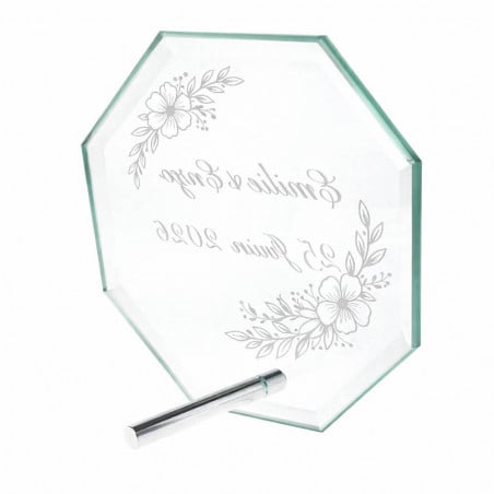 verso du cadre en verre octogone fleurs
