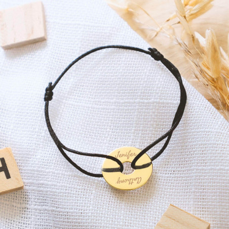 Bracelet cordon avec disque personnalisé