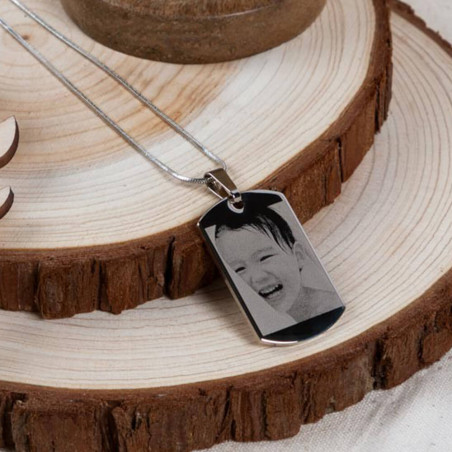 Collier rectangle gravé photo