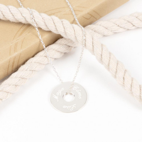 Collier disque argent gravé
