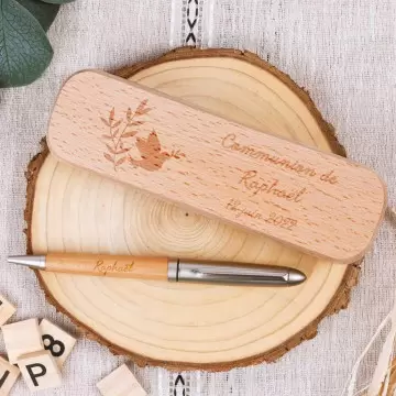 Coffret stylo bille bois communion personnalisé