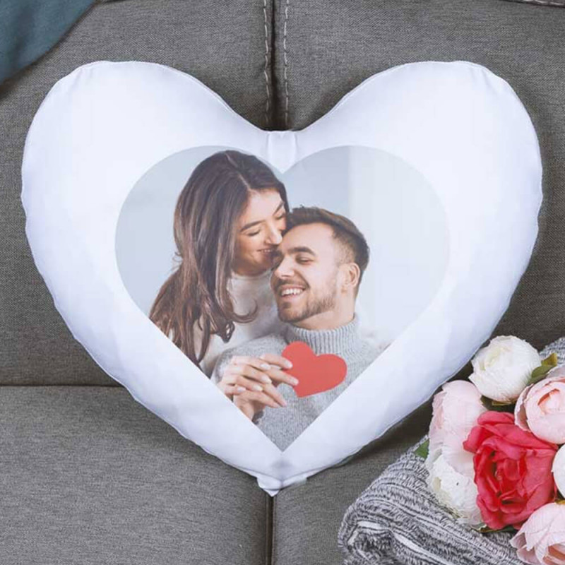 Coussin cœur personnalisé photo