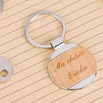 Porte clé bois et métal rond personnalisé