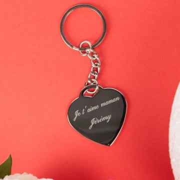 Porte clef coeur en métal avec texte gravé