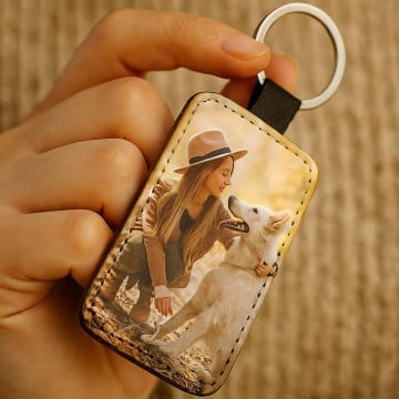 Porte clef en cuir rectangle à personnaliser