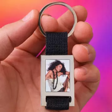 Porte clef tissu noir personnalisé avec photo