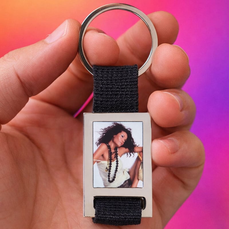 Porte clef tissu noir personnalisé avec photo
