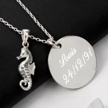 Pendentif hippocampe argenté personnalisé