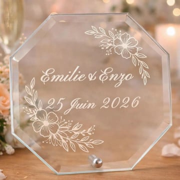 Cadre verre original fleurs gravé