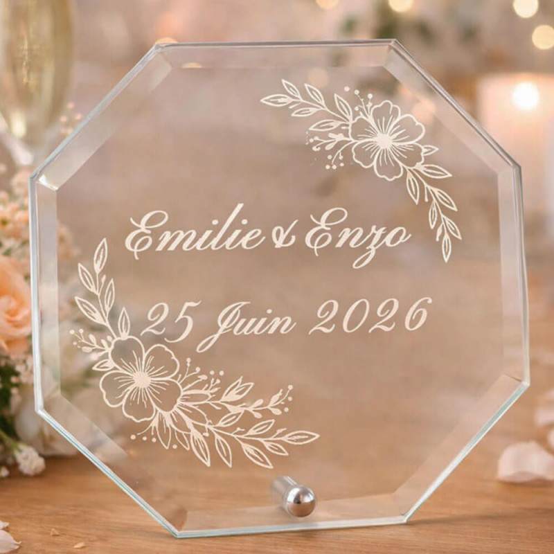 Cadre verre original fleurs gravé