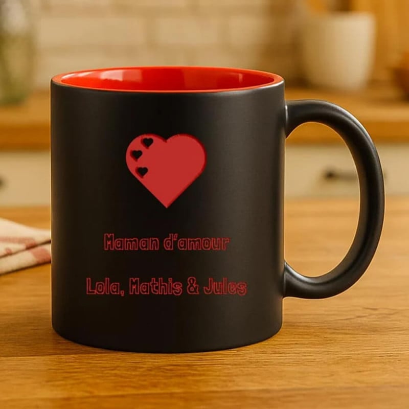 Mug noir et rouge gravé