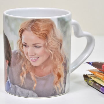 Mug blanc personnalisé avec anse cœur