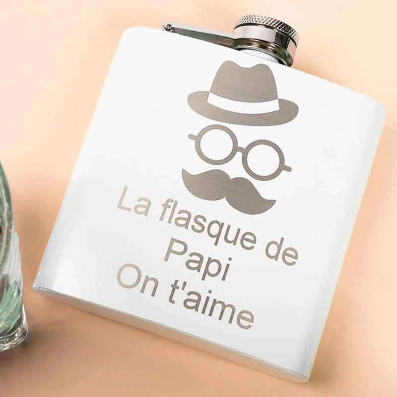 Flasque acier blanche gravée