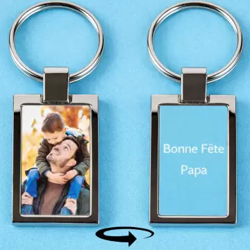 Porte clé métal rectangle avec photo recto et verso