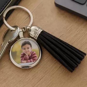 Porte clé plumeau noir photo personnalisé