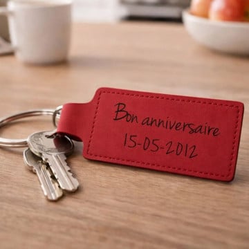 Porte clé cuir rectangle rouge personnalisé