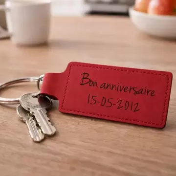 Porte clé cuir rectangle rouge personnalisé