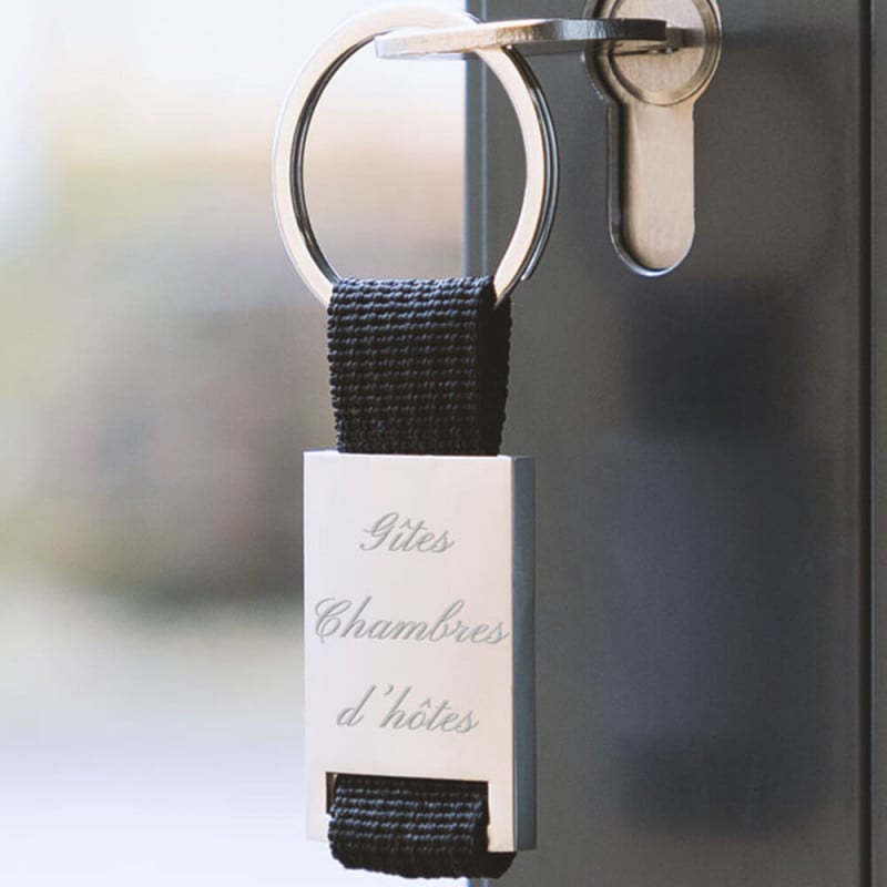 Porte clé métal et tissu personnalisé gravé