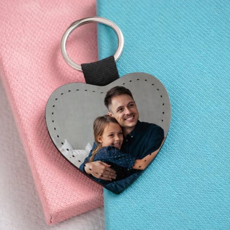 Porte clé cuir cœur à personnaliser photo