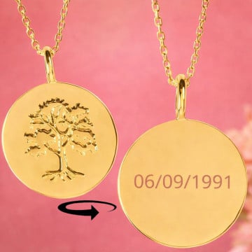 Collier plaqué or arbre de vie gravé