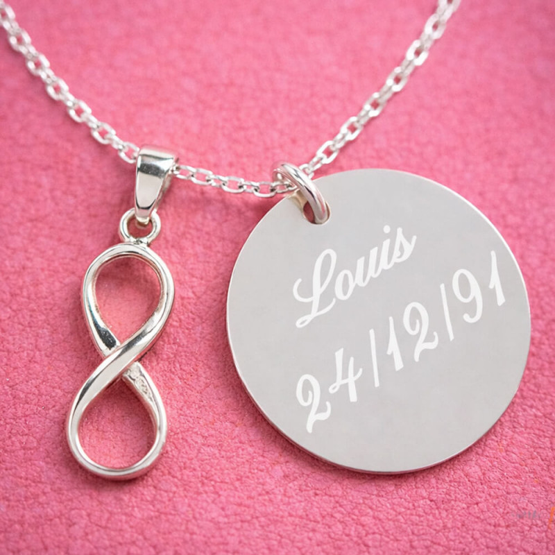Collier Chaîne Pendentif Argent Massif - Symbole Infini - Occasion
