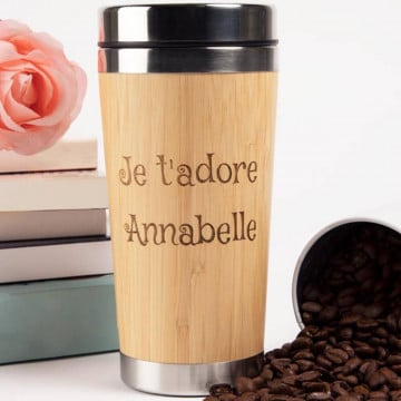 Mug thermos bois gravé
