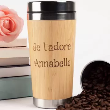 Mug thermos bois gravé