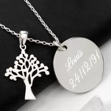 Collier arbre argent gravé