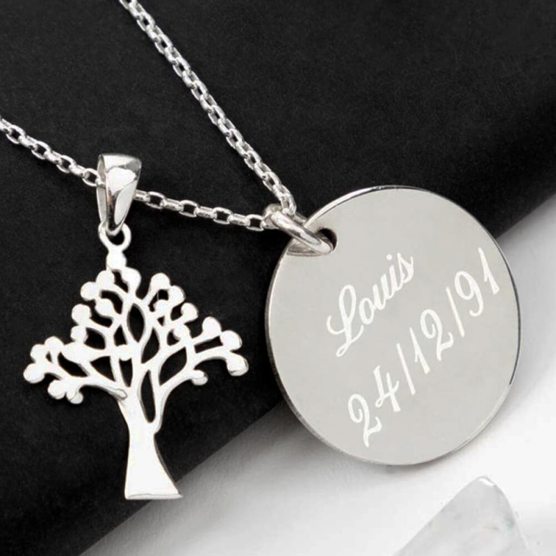 Collier arbre argent gravé