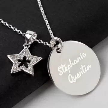 Collier étoile strass argent gravé personnalisé